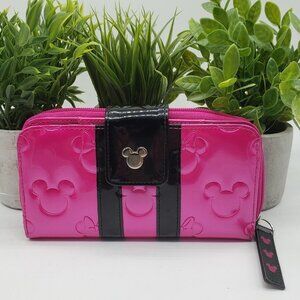 Loungefly Minnie Loves Mickey Embossed Pink Black Patent Leather Wallet